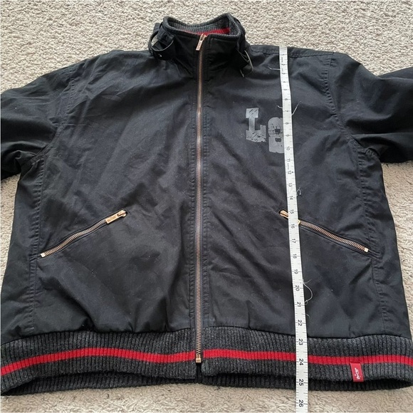 Levi Strauss Large Red Tab Black Bomber Jacket ~ Levi’s Graphic Motorcycle Y2K - Picture 7 of 9